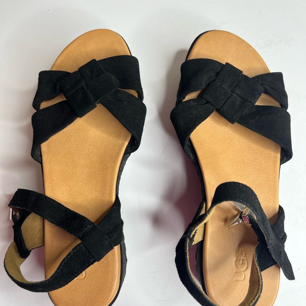 New UGG Black Suede Platform Sandals size 8 - Picture 3 of 4